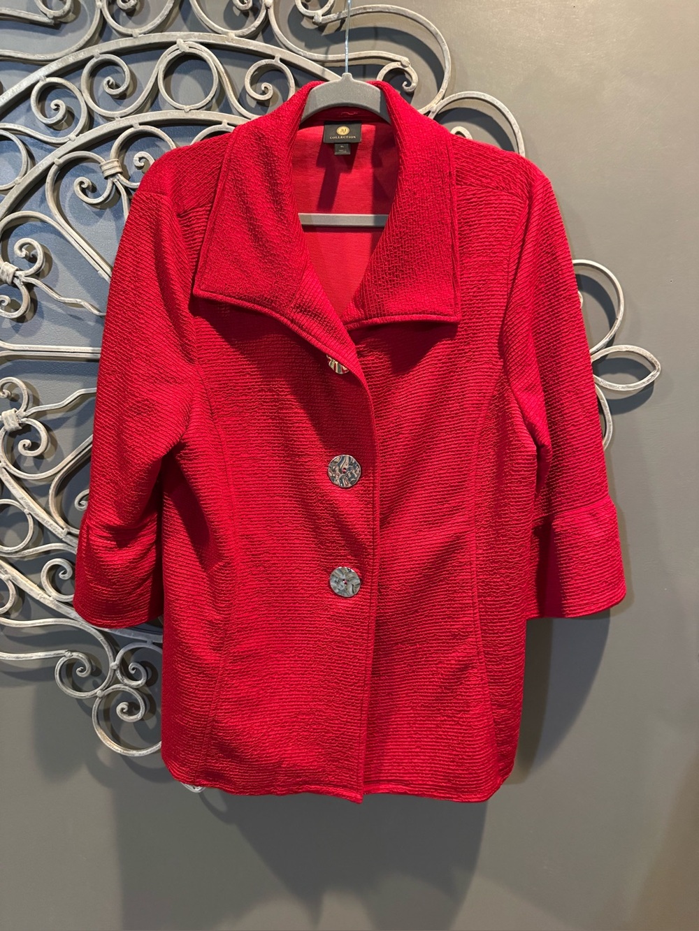 Women's Red Textured large silver Button Jacket XL